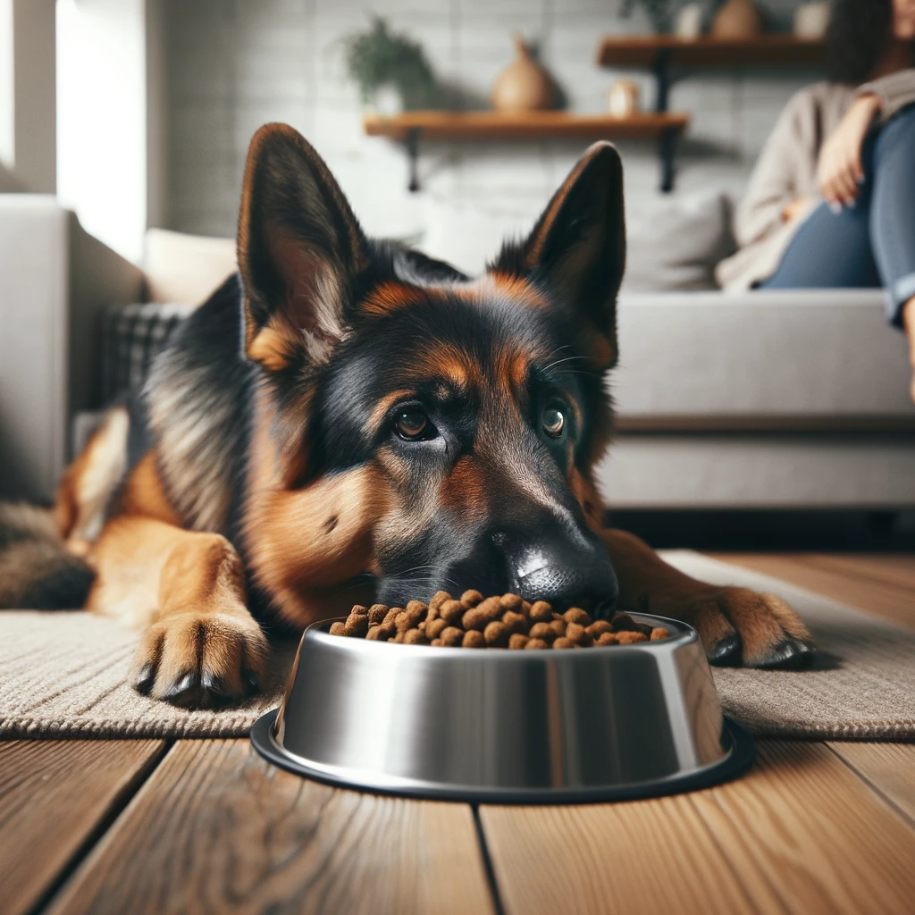 German-Shepherd-Lay-Down-To-Eat